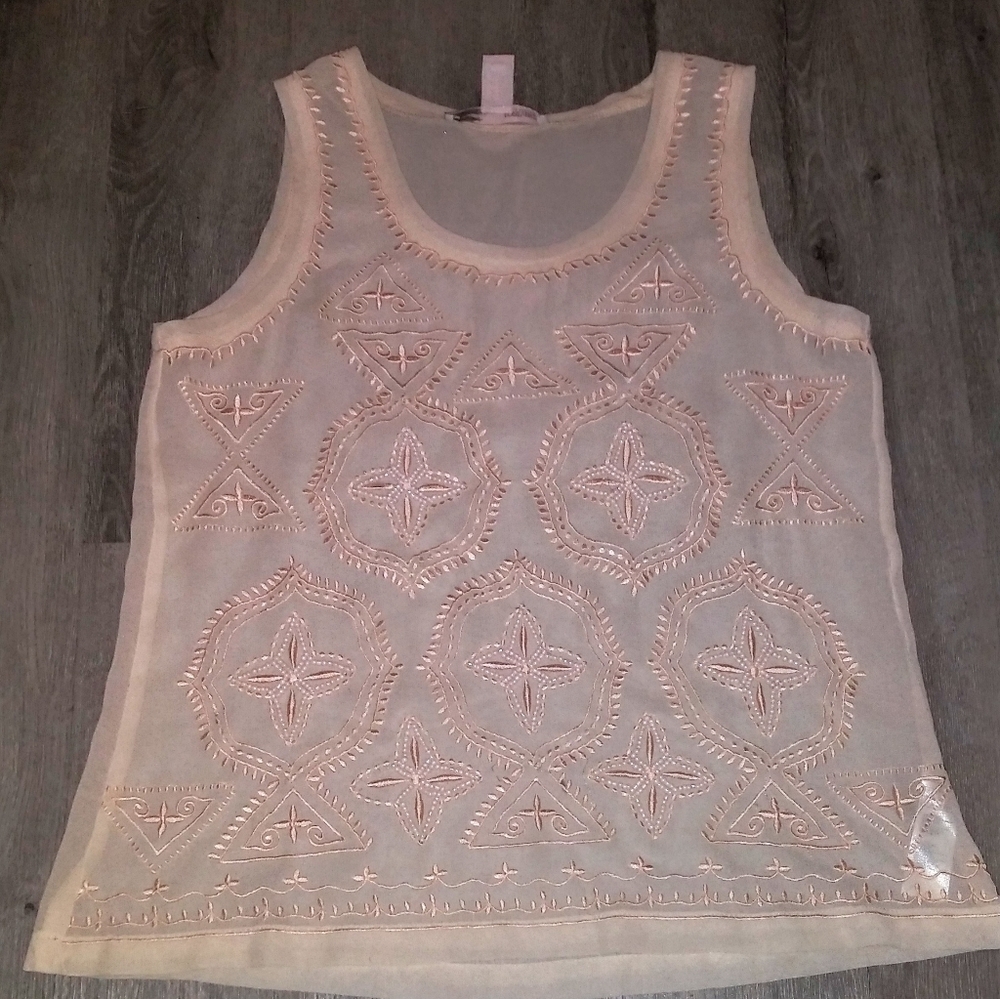 Forever 21 Boho Pink Sheer Cami w/Bead Detail